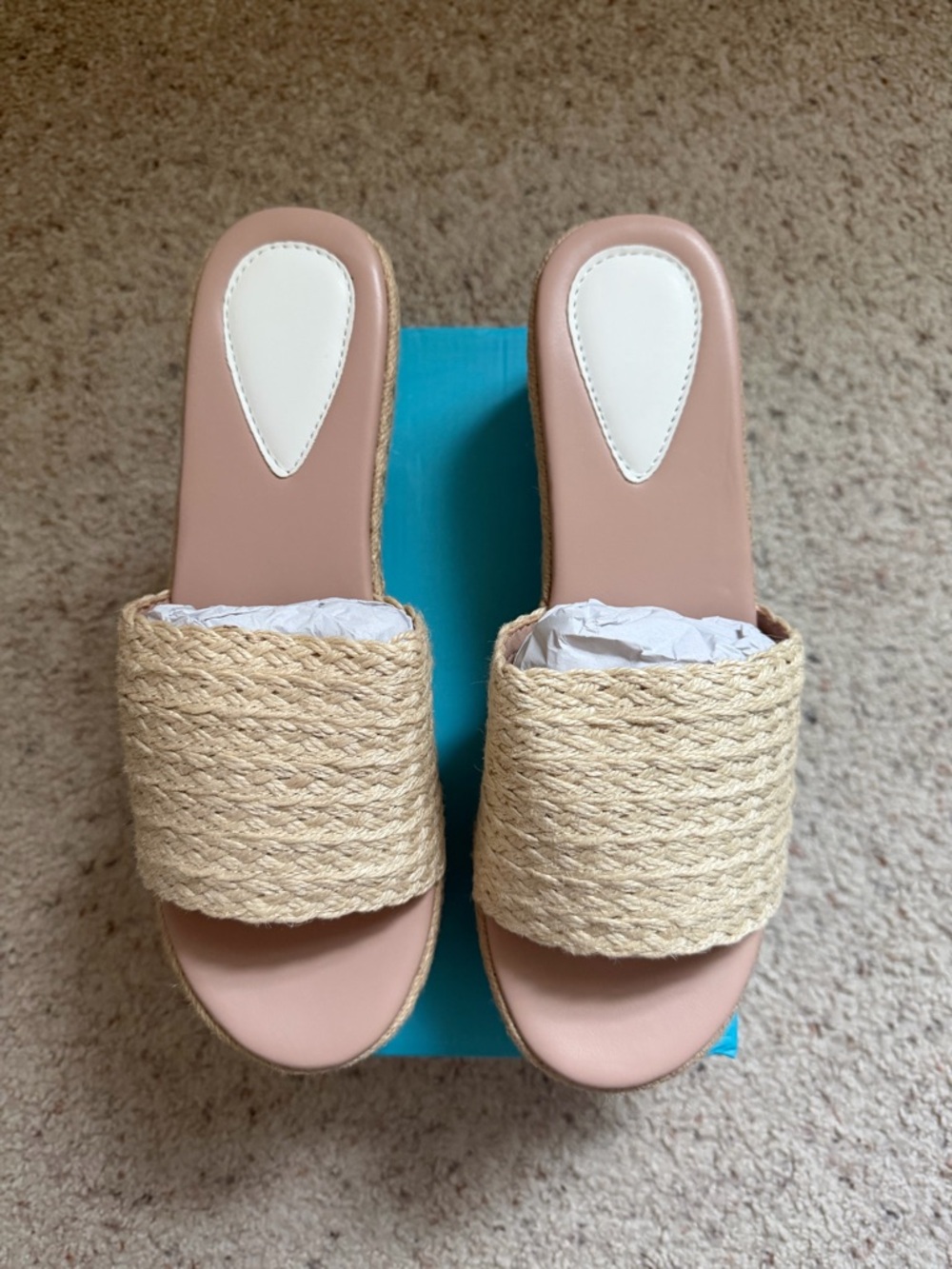 Chic Espadrille Platform Slide Sandals – Nude & Woven Raffia – Size 10